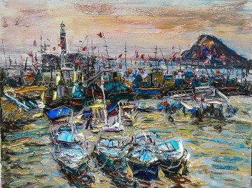 fishing port 2 China scenery Oil Paintings